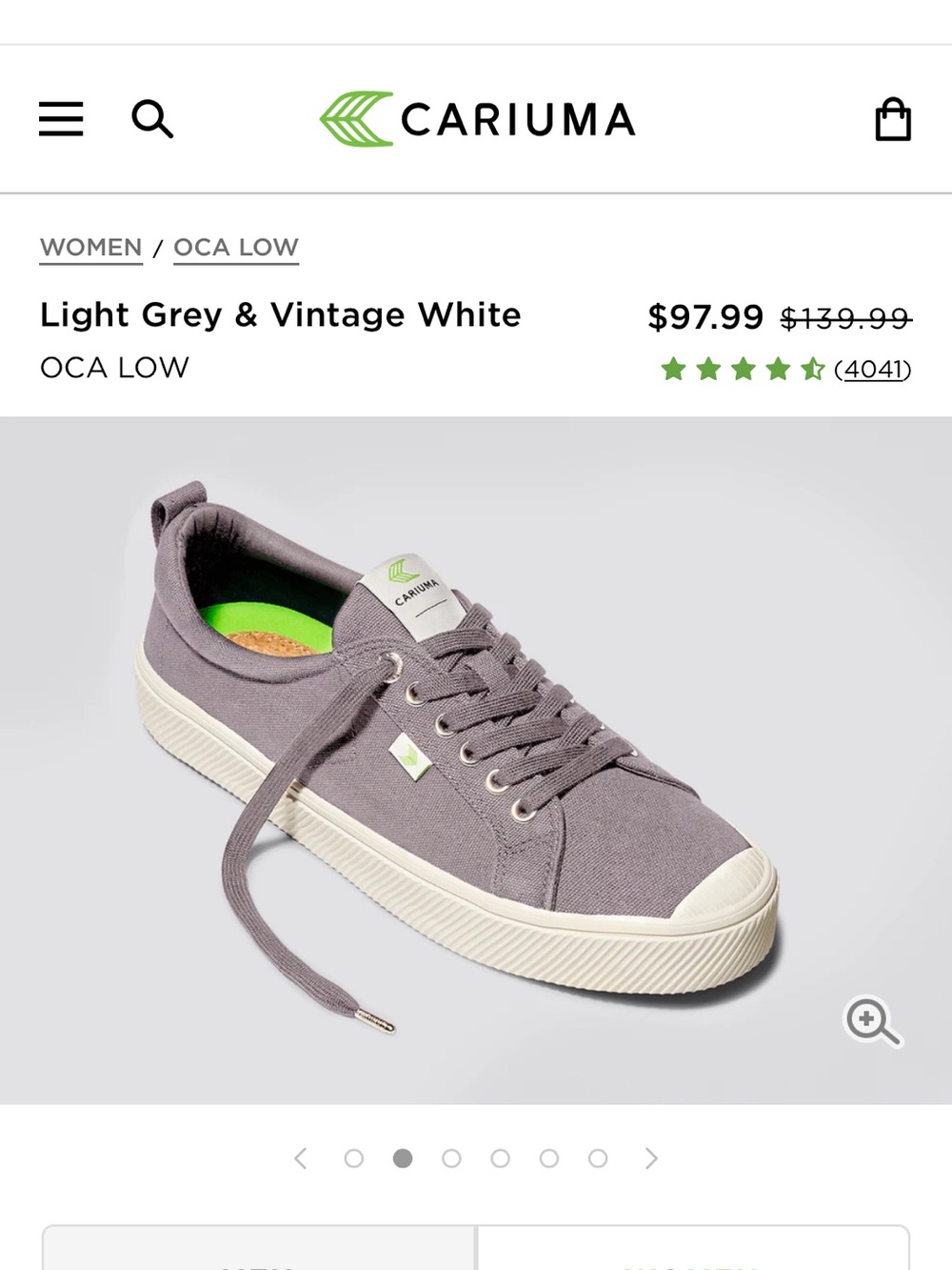 Cariuma OCA Low Sneakers Light Grey and Vintage White Canvas Size 9